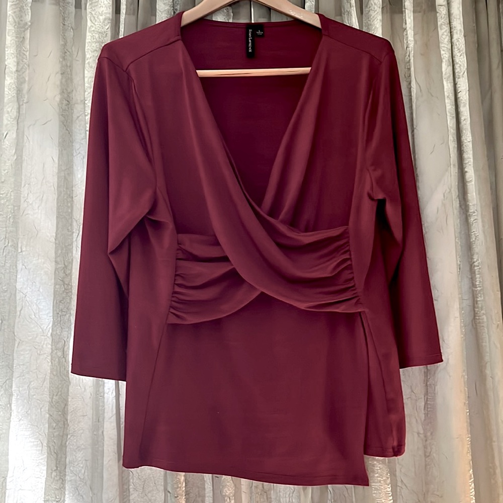 SOLD Susan Lawrence Maroon Long Sleeved Crisscross Blouse